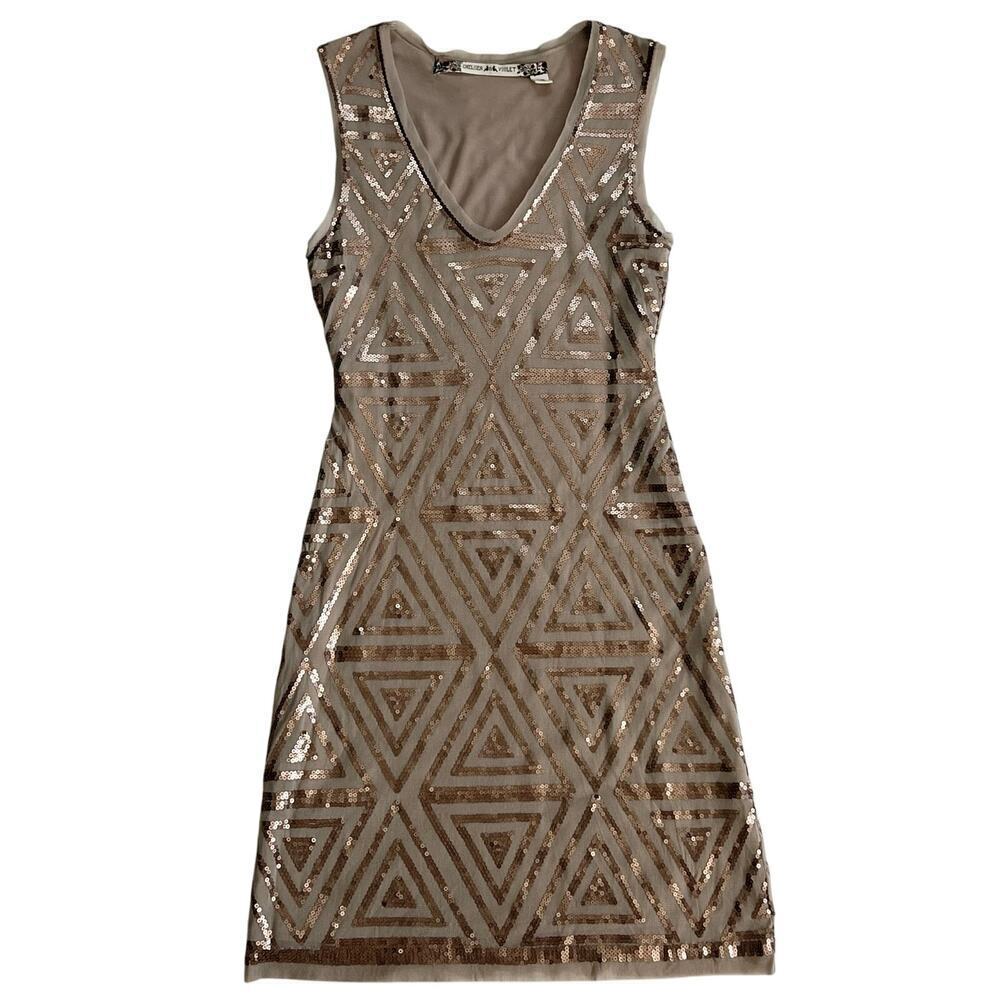 Chelsea & Violet Sequin Bodycon Dress XS Beige Rose Gold Champagne
